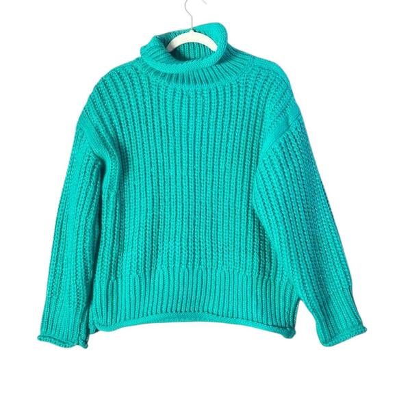 POL Chunky Knit Turtleneck Sweater Teal Green Women’s Cozy‎ Pullover M - Picture 2 of 12